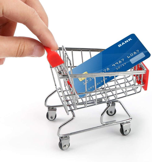 Shindel Mini Shopping Cart, Supermarket Handcart Model for Desk Storage, Party Doll House Store Cosplay