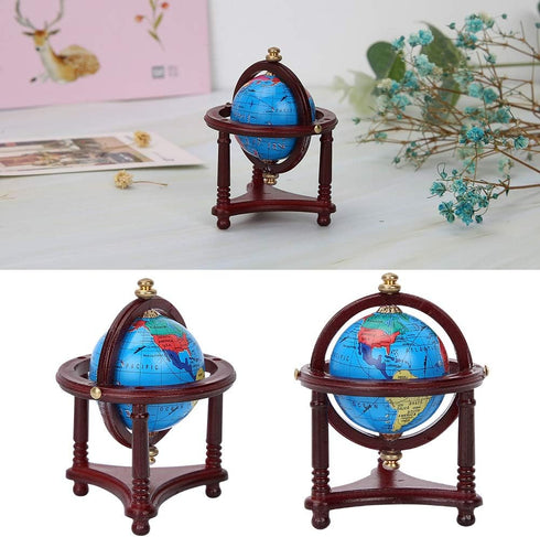 Dollhouse Mini Globe Decoration, Exquisite Appearance, Safe Rotatable for 1/12 Scale Doll (Mahogany)
