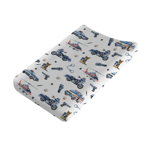 Watercolor Police Vehicles Changing Pad Covers - Fitted Baby Change Table Sheets for Boys, Soft Breathable 32''x16''