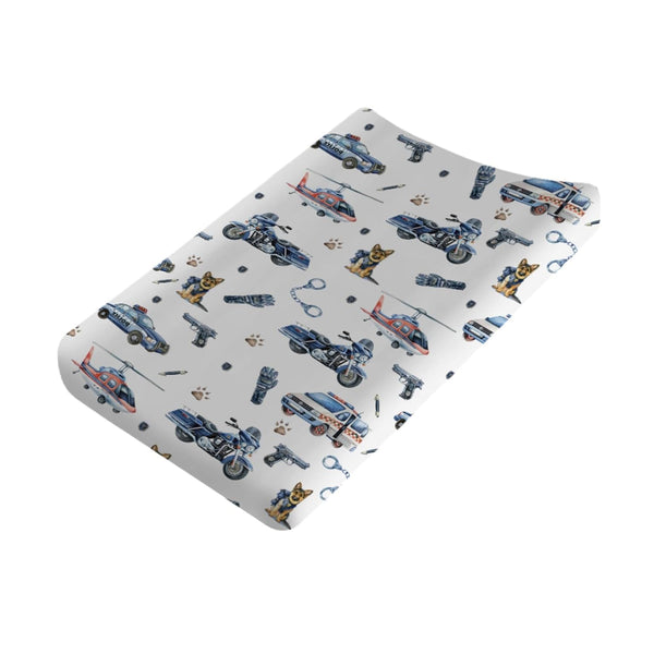 Watercolor Police Vehicles Changing Pad Covers - Fitted Baby Change Table Sheets for Boys, Soft Breathable 32''x16''