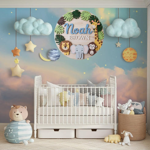 Personalized Nursery Name Sign for Boys, Woodland Animals Sign for Baby Door Decor, Newborn Gifts for Boy, Nursery Wall