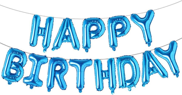 Happy Birthday Balloons, Aluminum Foil Banner Balloons for Party Decorations (Blue)