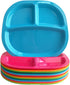 US Acrylic Harmony 3-Compartment Kids Tray Set of 12 - 4 Calypso Colors, BPA-Free, Dishwasher Safe