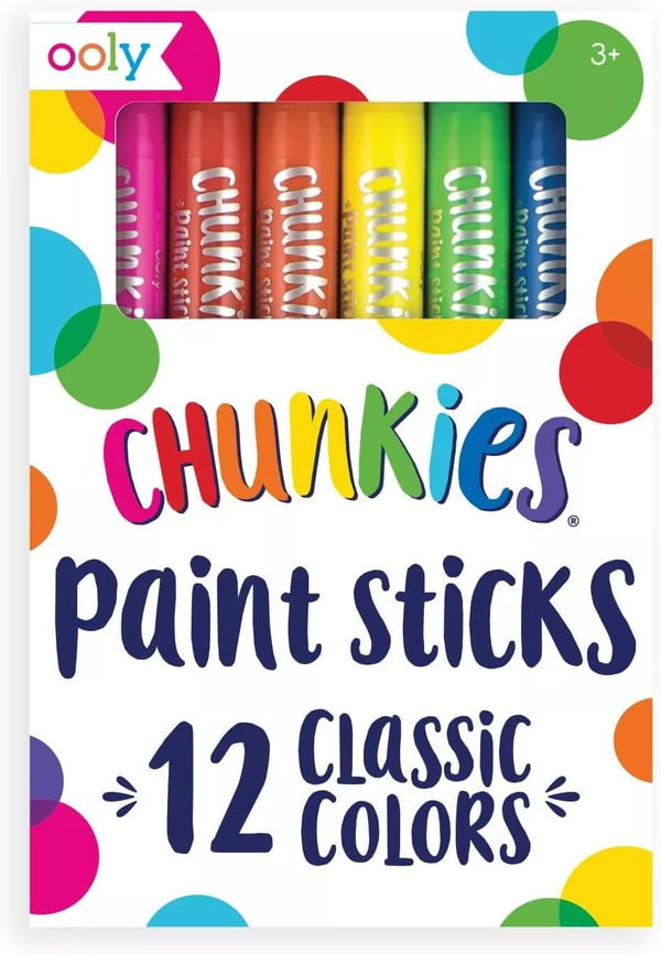 Ooly Chunkies Quick Drying Tempera Paint Sticks for Kids, Classic Colors, Set of 12 Twistable Sticks