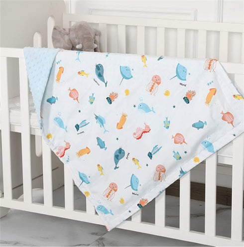 Soft Baby Blanket Minky 30" * 43" with Dotted Backing, Ocean Creatures Newborn Nursery Swaddling for Toddler