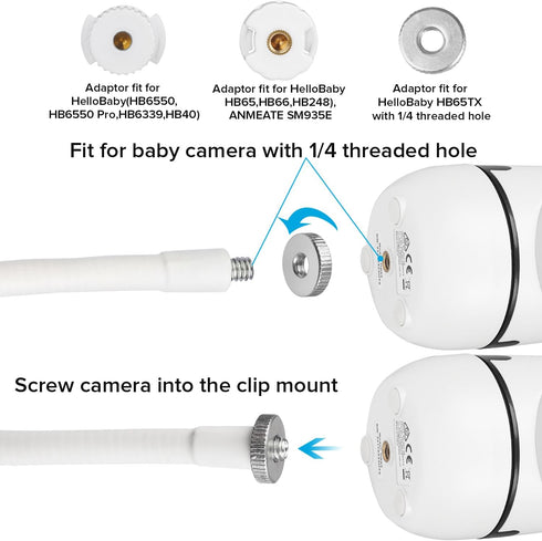 Flexible Baby Monitor Mount for HelloBaby HB65/HB40/HB6550/HB66/HB6339/HB6550 Pro, Tool-Free Baby Camera Holder