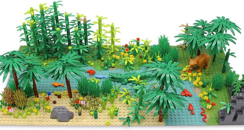 2 (10 Inches Rainforest Jungle Trees Building Blocks Bricks with Base Plates for Each), Forest Garden Plants Flowers