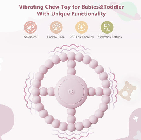 BIKCANP 6-18 1-2 Vibrating Sensory Teething Toys, Soothing Chew Ring for Babies Months, Autism Support & Oral