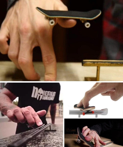 Combort Finger Skateboards Set, 1Pc Maple Wooden + Alloy Fingerboard with Box, Kids Gifts (Black)