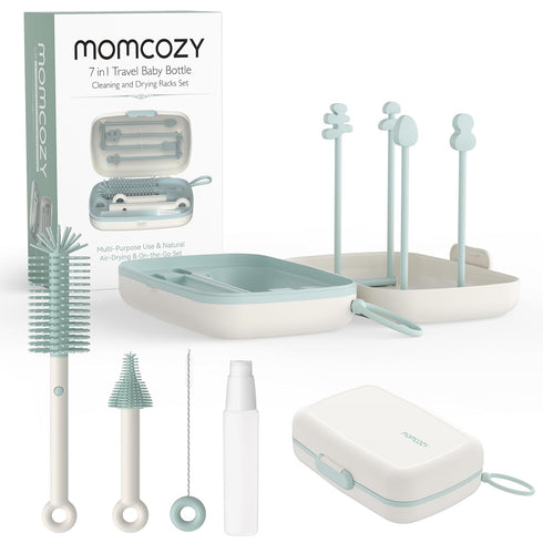 Momcozy Bottle Brush Set, Baby Bottle Cleaner Kit with Silicone Brush, Nipple Brush, Drying Rack - 7 in 1