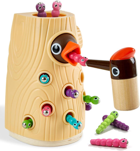 TOP BRIGHT Montessori Toys for 2 Year Olds, Fine Motor Skills Toddler Toys Age 2-4, Woodpecker Worm Feeding Game
