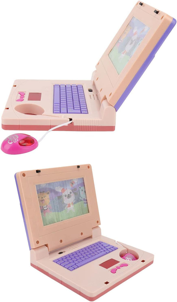 Kids Learning Laptop, Electronic Educational Computer Simulation Music for Early Learning, Pink Non Retractable Mouse