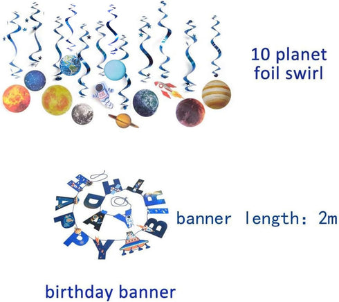 SUNBEAUTY Solar System Hanging Decoration, Happy Birthday Banner for Kids Birthday Party Supplies