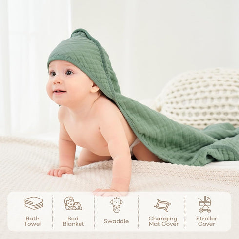 100% 32x32Inch, Baby Bath Towels, Muslin Cotton Hooded Baby Towels for Newborn, Baby Towels with Hood for Infant