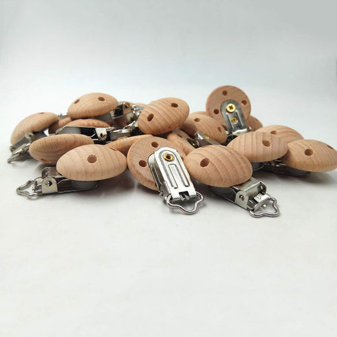 Natural Beech Wood Pacifier Clips Holder Teething Grasping Suspender Clips for DIY Pacifier Chain Teether Accessory