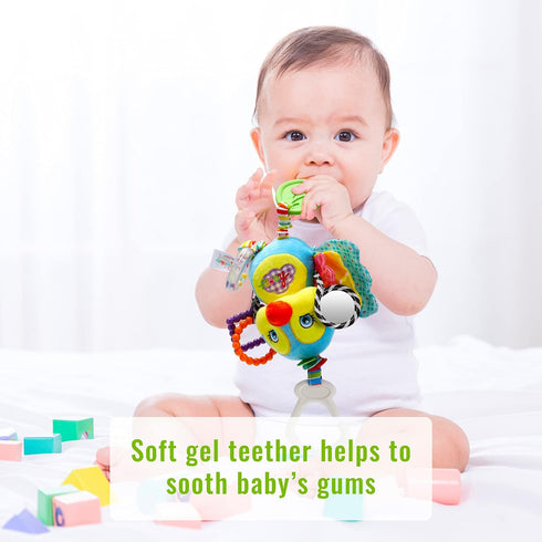 Baby Stroller Toy and Car Seat Toy for Infant with Teether Hanging Rattle Toys Clip on Stroller Toy Soft Plush Baby Toys for Boys and Girls 3-12 Months