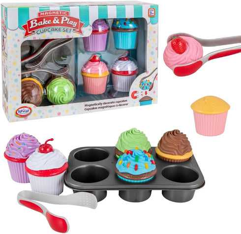 Popular Playthings Magnetic Bake & Play Cupcakes Toy Set, Pretend Cupcake Kitchen