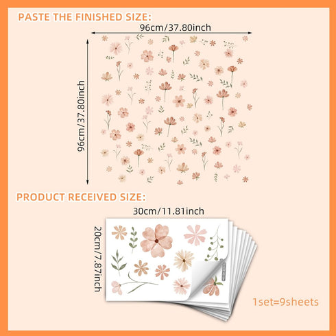 Finpletai Boho Flower Wall Decals, Daisy Wildflower Wall Stickers Leaf Floral Decor for Girls Bedroom Baby Nursery Kids