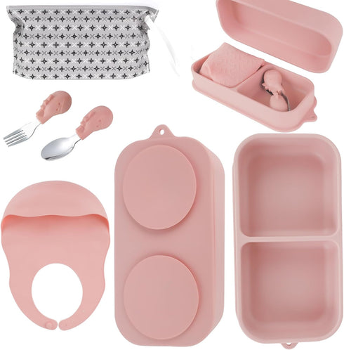 Travel Silicone Baby Feeding Set with 316 Stainless Steel Spoon & Fork