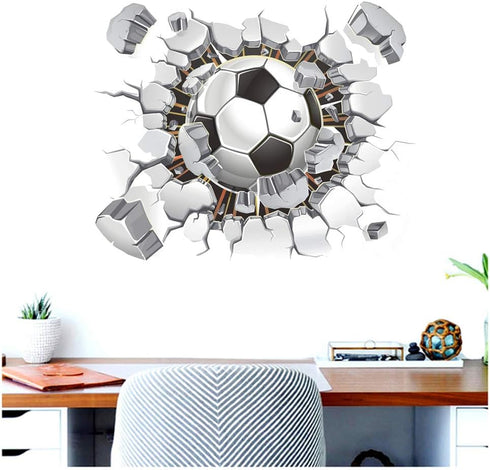 3D Soccer Stickers - Art Ball Soccer Wall Decal for Kids Room, DIY Vinyl Wallpaper for Boys Bedroom