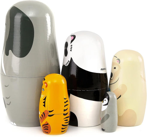 Bgraamiens Nesting Dolls Russian Matryoshka Wood Stacking Dolls for Kids, Handmade Toys (Animals)