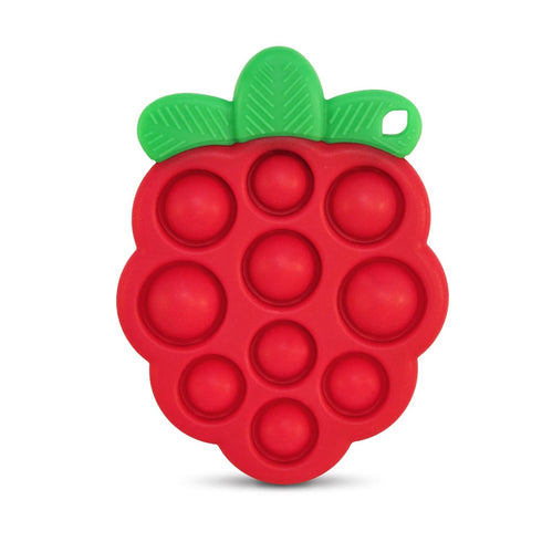 RaZbaby RaZberry Pop Teether for Babies 3 Months & Up - Natural Raspberry Shaped BPA Free Silicone Teether