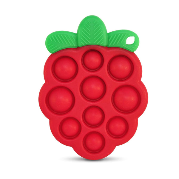 RaZbaby RaZberry Pop Teether for Babies 3 Months & Up - Natural Raspberry Shaped BPA Free Silicone Teether