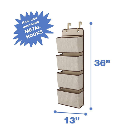 Delta Children 4 Pocket Over The Door Hanging Organizer, 2 Pack, Easy Storage Solution, Beige