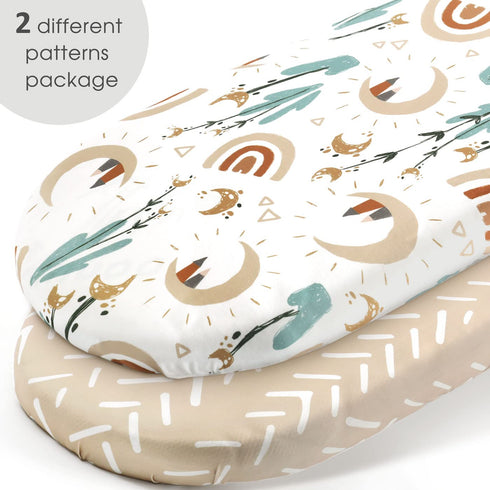 Set 2 Pack, GRSSDER Stretchy Ultra Soft Fitted Bassinet Sheets Cradle Sheet Universal Fit for Rectangle, Oval