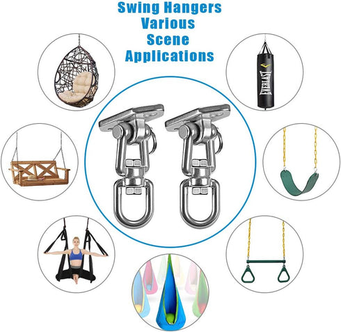 Hammock Chair Hanging Kit, Heavy Duty 360° Swivel Swing Hanger Hook for Playground, Tree, Gym, 1000 LB