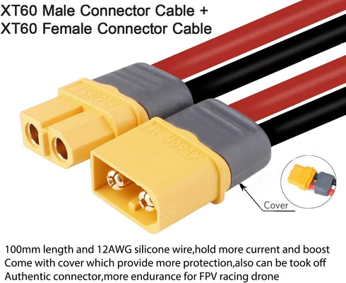 3 Pairs XT60 Connector Male Female Plug with Sheath Housing Connector with 100mm 12AWG Silicon Wire for Lipo Battery RC Planes Cars