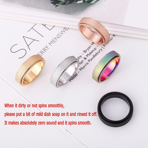 6-12, 6MM, 5-Color: Titanium Stainless Steel Anxiety Ring for Women Men Fidget Spinner Ring, Size Width Rose