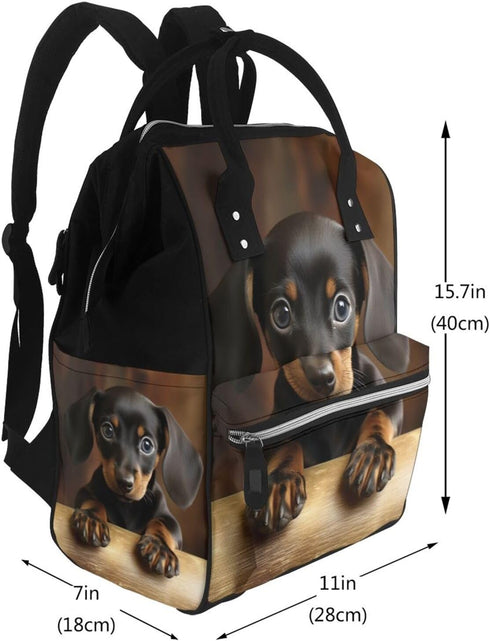 HJTRW Backpack Mummy Backpack Dog Dachshund Diaper Bag for Women Waterproof Large Nappy Bag Nursing Bag
