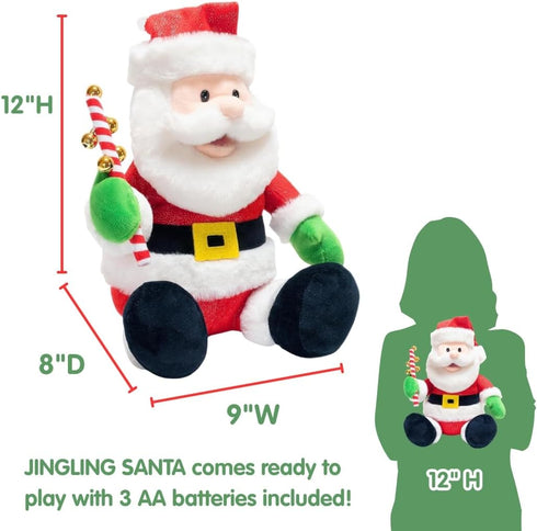 12" Cuddle Barn - Jingling Santa | Singing Santa Claus Christmas Plush Toy Shakes Bells, Sings and Bops to Xmas Carol