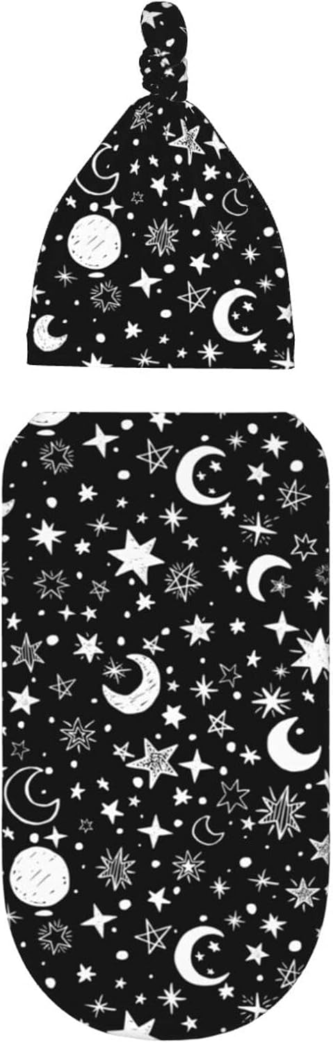 Osvbs Set Moon Star Baby Stuff Swaddle Blanket Wrap Baby Newborn Blanket Soft Stretchy With Hat Gift For Infant Boy