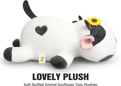 12") Onsoyours Cute Cow Plushie with Sunflower Headwear, Soft Stuffed Milk Love Cow Squishy Plush Animal Toy Flower Cow