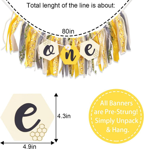 Agkvw 1st Bee Theme High Chair Banner - Happy Bee Day Birthday Banner, First Birthday Decoration for Boys and Girls