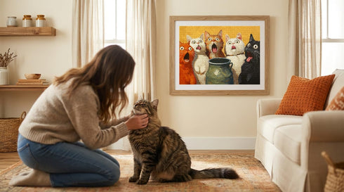 1000-Piece 26.65 19.25 Adult Puzzle - Fun Jigsaw Puzzle for Adults Surprised Cats Oil Painting, Challenging Fun Puzzle