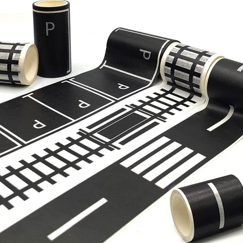 Play Road Tape for Toy Cars Trains 6-Pack Black Car Track Tape, Parking Spot Stick to Floors and Table Flat Surface,No Residue, for Kids Gift (TAPE6) by dspitwod