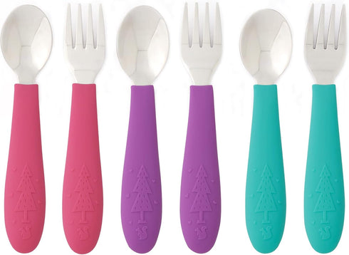 Elk and Friends Kids Silverware with Silicone Handle, Safe Flatware for Children, Toddler Utensils, Baby Spoons and