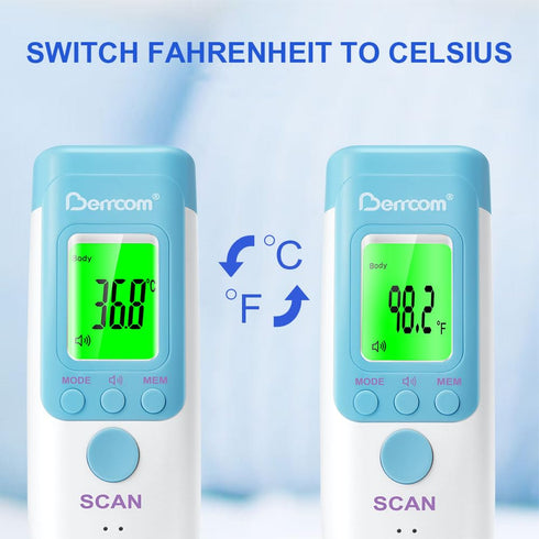 Berrcom Forehead Thermometer for Adults and Kids, Non-Contact Infrared Digital Thermometers for Fever, Room, Object,