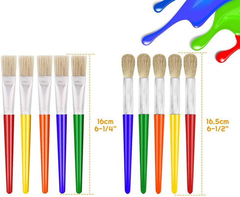 Anezus Large Chubby Paint Brushes Round and Flat for Washable Paint Acrylic Paint, 10Pcs for Preschool