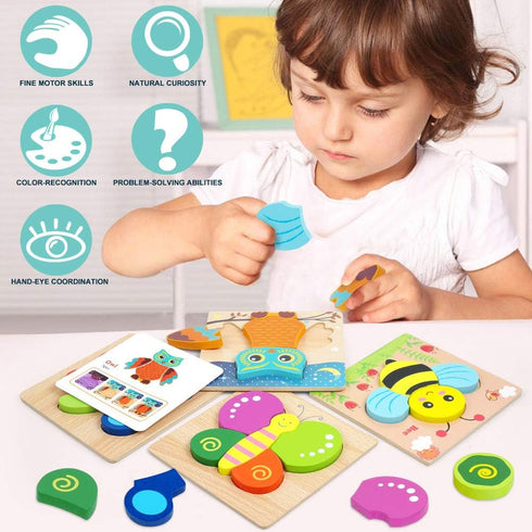 Toddler Wooden Jigsaw Puzzles, Animals Puzzles for 1 2 3 Year Old Girls Boys, Educational Toys for Colors & Shapes