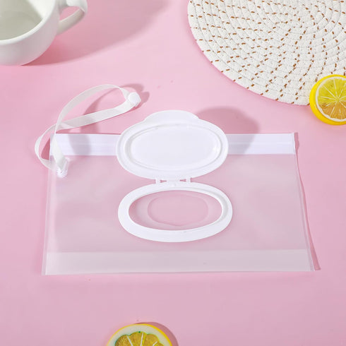 Sorcristy 4PCS White Baby Wet Wipes Pouches, Travel Wet Wipes Bags Cases, Reusable Refillable Portable Travel Wipe