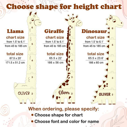 Customizable Giraffe Height Chart - Wooden Growth Ruler for Kids' Rooms
