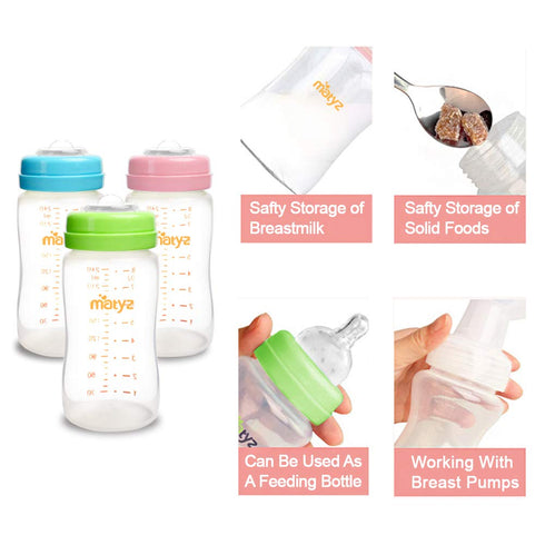 6-PACK (8 3 Matyz Breast Milk Storage Bottles Ounce, Colors) - Wide Neck Breastmilk Collection and Storage Bottle