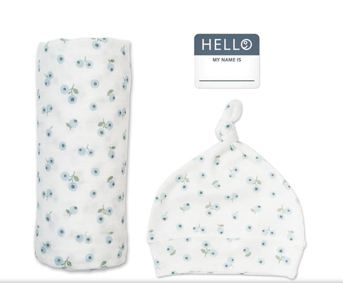 lulujo Birth Announcement Hat & Swaddle Blanket Set| Unisex Softest Bamboo Muslin