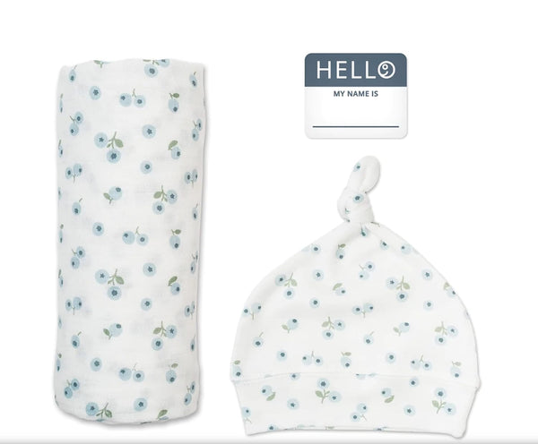 lulujo Birth Announcement Hat & Swaddle Blanket Set| Unisex Softest Bamboo Muslin