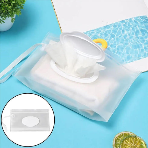 linenb 5pcs Travel Wipes Case Reusable Snap Strap Cleaning Wet Wipes Bag Mask Case Cosmetic Container Napkin Storage
