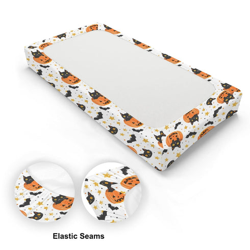 KuphiL10C Girls-16x32 Cute Halloween Pumpkin Cat Bats Stars Pattern Baby Changing Pad Cover, Unisex Fall Winter Holiday